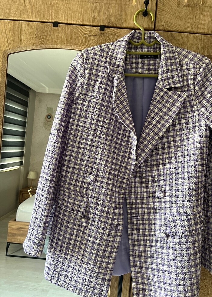 Lila düğmeli blazer ceket - Görsel 2