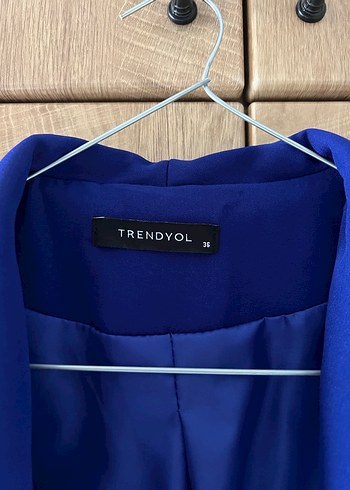 Kadın Kemerli Saks Mavisi Blazer Ceket - Görsel 3