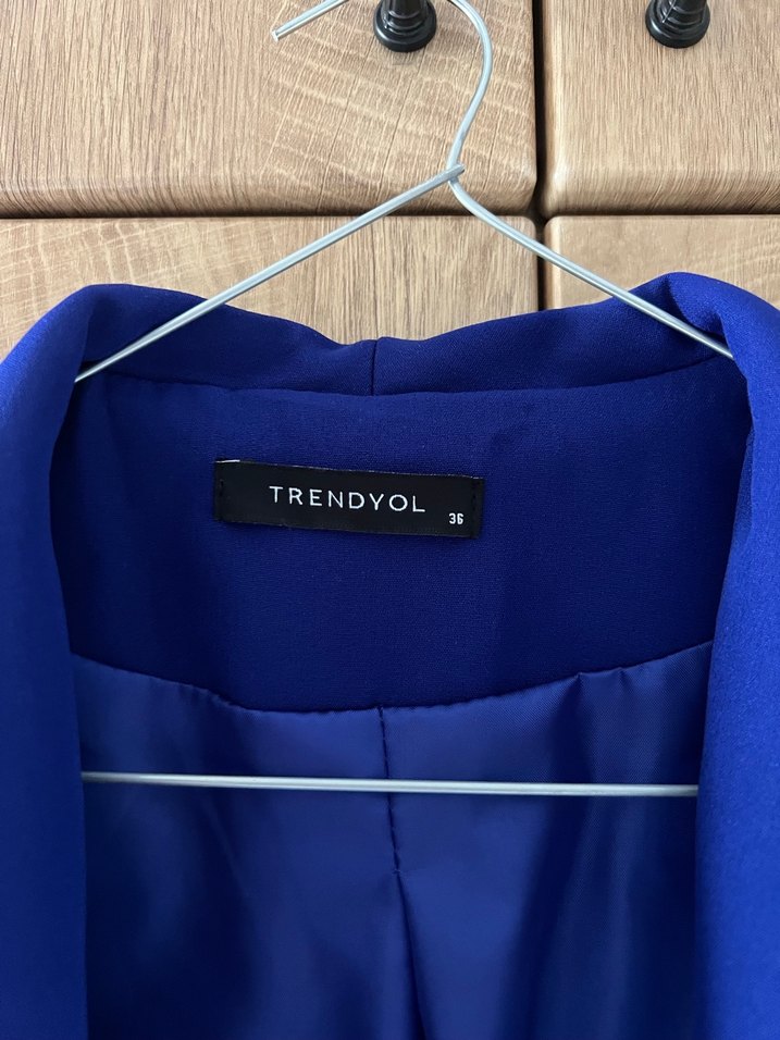 Kadın Kemerli Saks Mavisi Blazer Ceket - Görsel 3