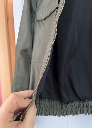 Haki yeşil  Kısa Fermuarlı Kadın Ceket - Görsel 4