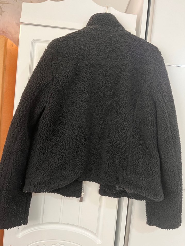 Siyah Fermuarlı Peluş Kadın Midi Ceket - Görsel 3