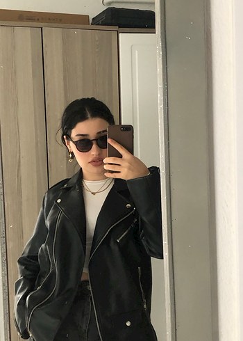 Siyah Deri Biker Ceket - Görsel 6