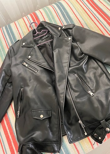 Siyah Deri Biker Ceket - Görsel 4