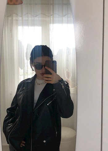 Siyah Deri Biker Ceket - Görsel 7