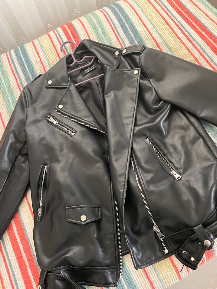 Siyah Deri Biker Ceket - Görsel 4