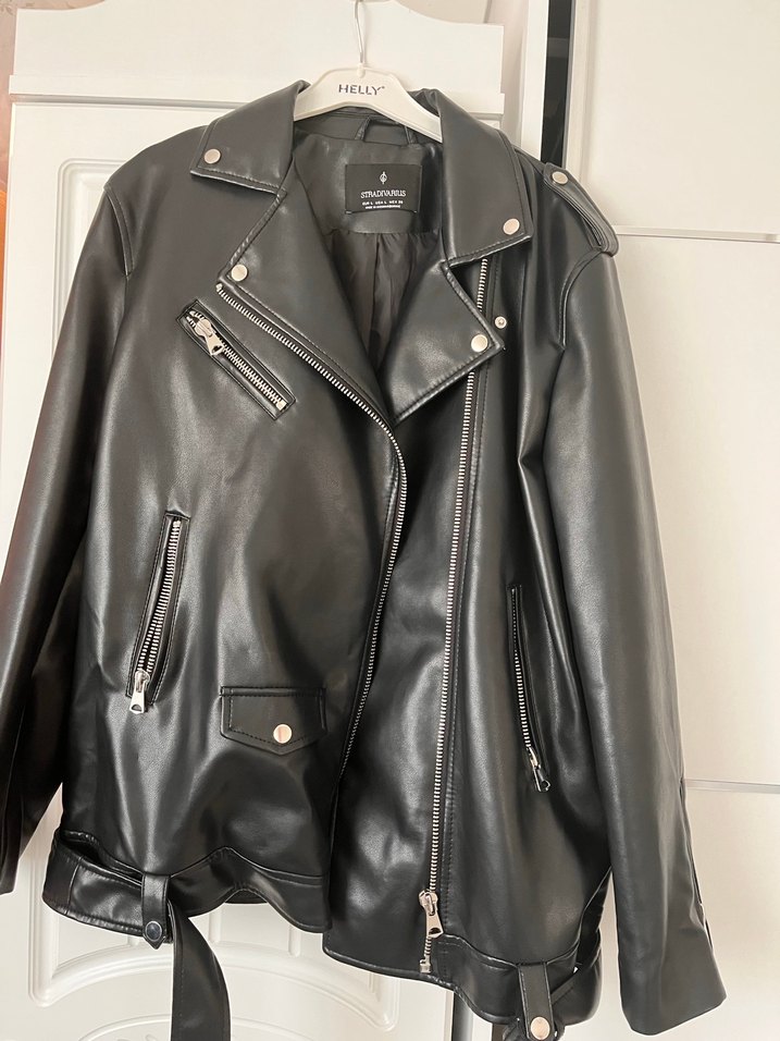 Siyah Deri Biker Ceket - Görsel 5