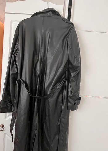 Siyah Uzun Deri Kadın Ceket - Görsel 4