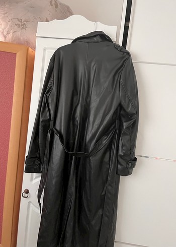 Siyah Uzun Deri Kadın Ceket - Görsel 3