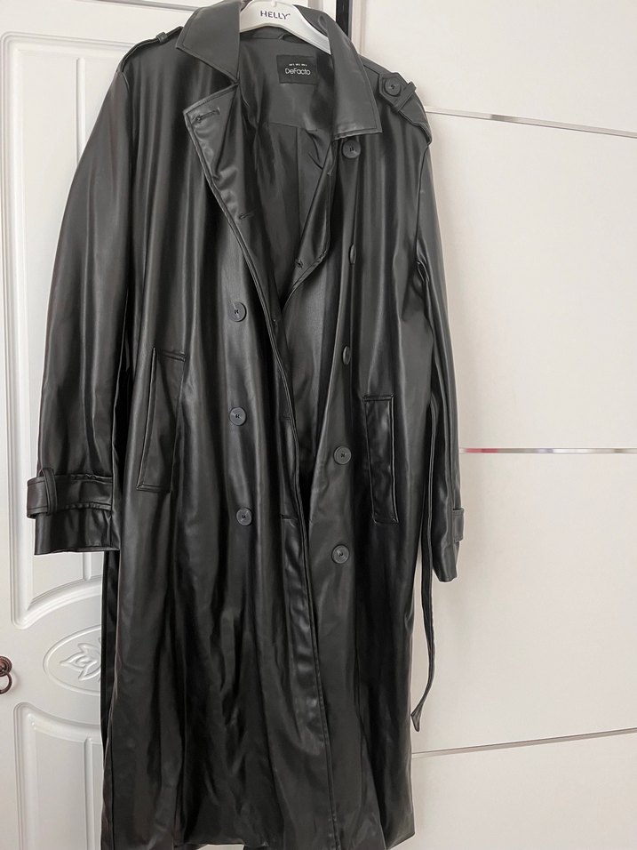 Siyah Uzun Deri Kadın Ceket - Görsel 2