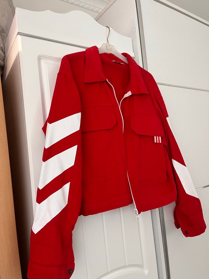 Fermuarlı Kırmızı Uzun Kollu Kadın Ceket - Görsel 2