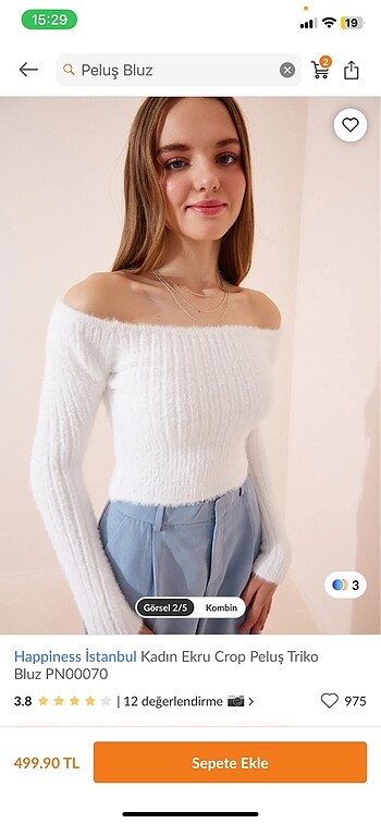 Topshop Beyaz Crop Peluş Triko