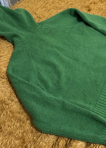 Yeşil Kapüşonlu Kadın Triko Sweatshirt Kazak Yün Koreden - Görsel 8