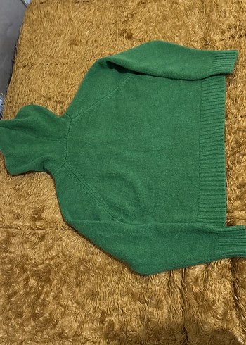 Yeşil Kapüşonlu Kadın Triko Sweatshirt Kazak Yün Koreden - Görsel 7