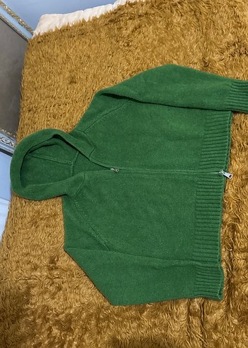 Yeşil Kapüşonlu Kadın Triko Sweatshirt Kazak Yün Koreden - Görsel 4