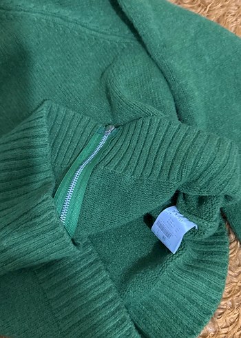 Yeşil Kapüşonlu Kadın Triko Sweatshirt Kazak Yün Koreden - Görsel 6
