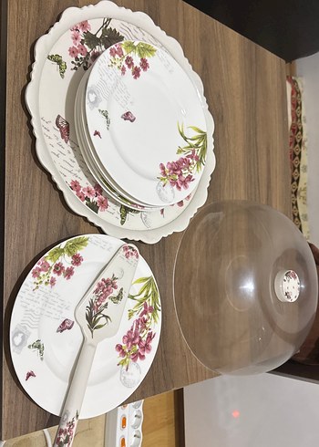 Çiçek Desenli Beyaz Porselen Pasta tabağı Takımı - Görsel 5