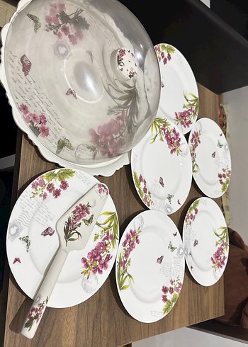 Çiçek Desenli Beyaz Porselen Pasta tabağı Takımı - Görsel 6