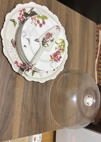 Çiçek Desenli Beyaz Porselen Pasta tabağı Takımı - Görsel 2