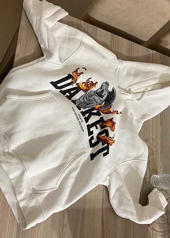 Baskılı Kapüşonlu Fermuarlı Beyaz Sweatshirt - Görsel 2