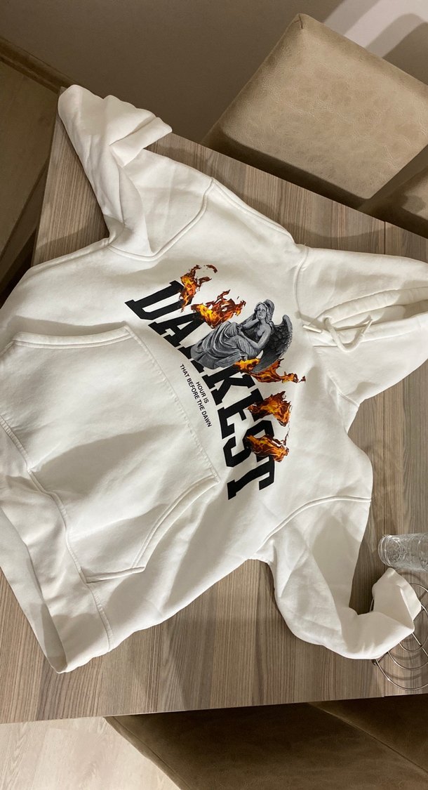 Baskılı Kapüşonlu Fermuarlı Beyaz Sweatshirt - Görsel 2