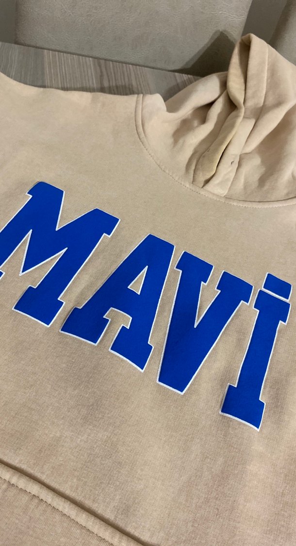 Mavi Baskılı Kapüşonlu Kısa Kollu Sweatshirt - Görsel 2