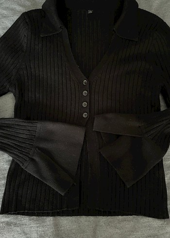 Düğmeli Siyah Uzun Kollu Kadın Kazak - Görsel 2