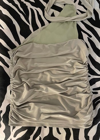 Gri Drapeli Mini Straplez Elbise - Görsel 3