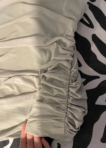 Gri Drapeli Mini Straplez Elbise - Görsel 2