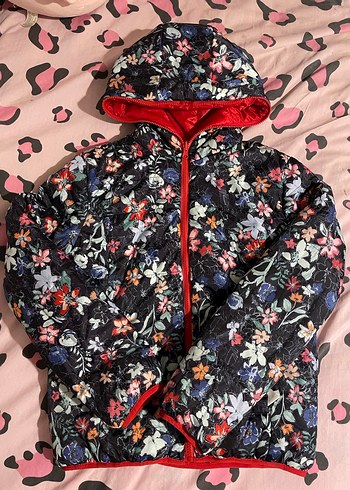 Çift taraflı Çiçek Desenli Kapüşonlu Mont - Görsel 3