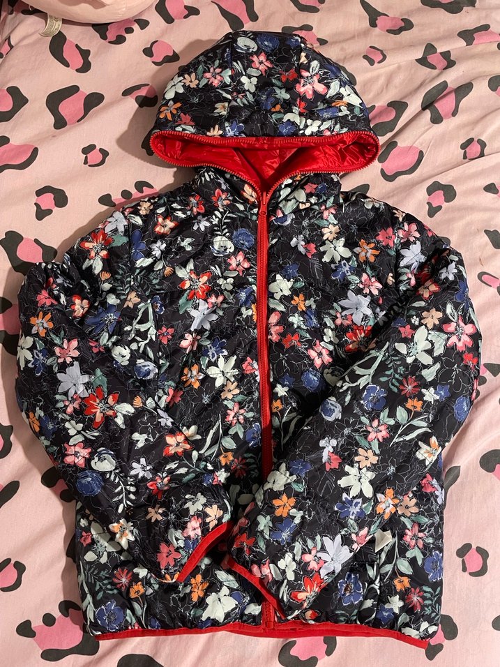 Çift taraflı Çiçek Desenli Kapüşonlu Mont - Görsel 3