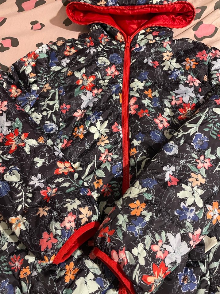 Çift taraflı Çiçek Desenli Kapüşonlu Mont - Görsel 2