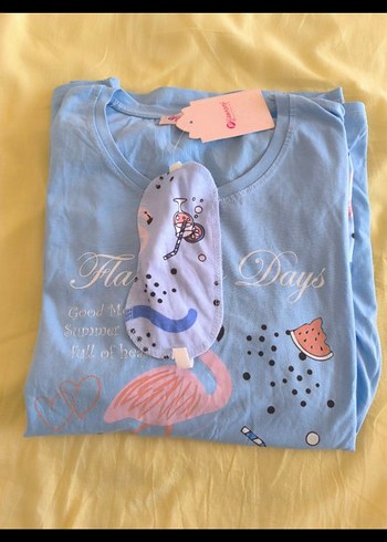 Mavi Baskılı Kısa Kollu pijama takımı