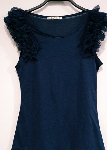 Kadın Lacivert Kolsuz Fırfırlı Bluz - Görsel 2