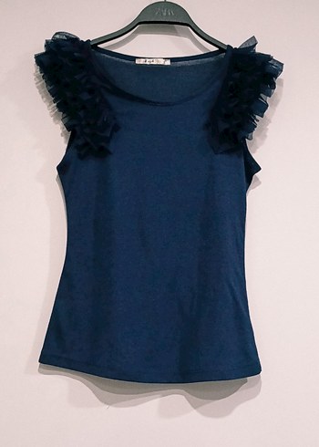 Kadın Lacivert Kolsuz Fırfırlı Bluz - Görsel 3