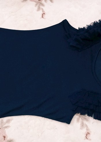 Kadın Lacivert Kolsuz Fırfırlı Bluz - Görsel 6