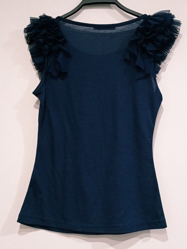 Kadın Lacivert Kolsuz Fırfırlı Bluz - Görsel 5