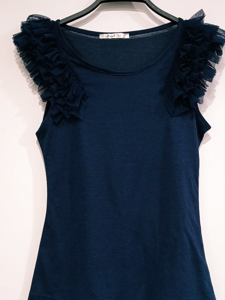 Kadın Lacivert Kolsuz Fırfırlı Bluz - Görsel 2