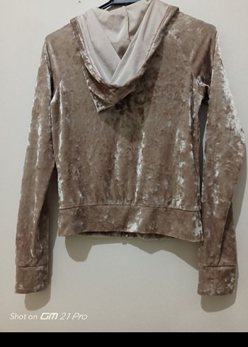 Bej Kadife Fermuarlı Kapüşonlu - Görsel 4