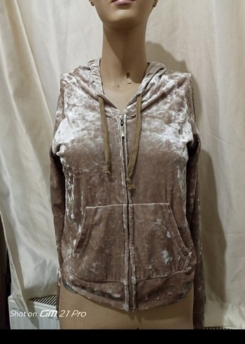 Bej Kadife Fermuarlı Kapüşonlu - Görsel 7