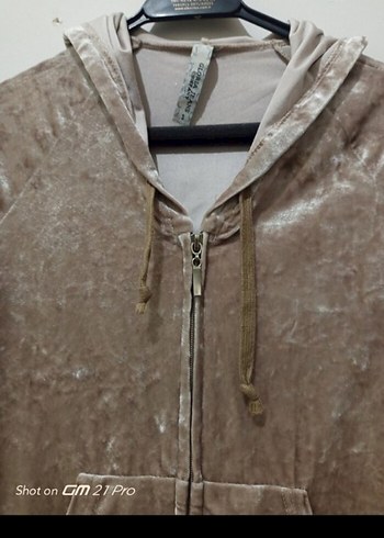 Bej Kadife Fermuarlı Kapüşonlu - Görsel 6