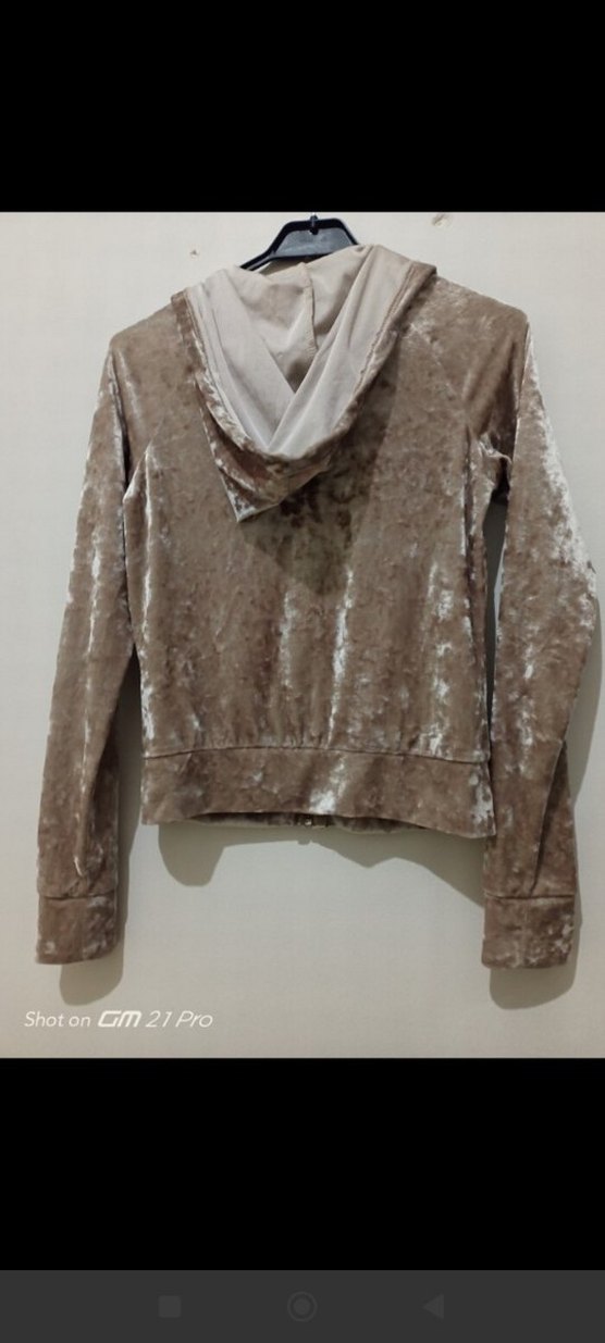 Bej Kadife Fermuarlı Kapüşonlu - Görsel 4