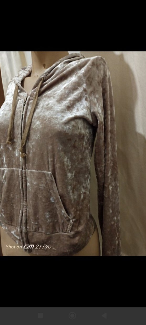 Bej Kadife Fermuarlı Kapüşonlu - Görsel 5