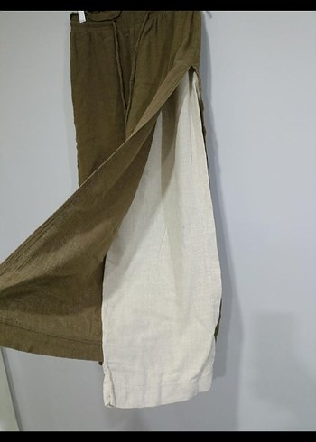 Kadın Haki Keten Salaş Midi Pantolon - Görsel 3