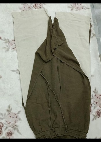 Kadın Haki Keten Salaş Midi Pantolon - Görsel 4