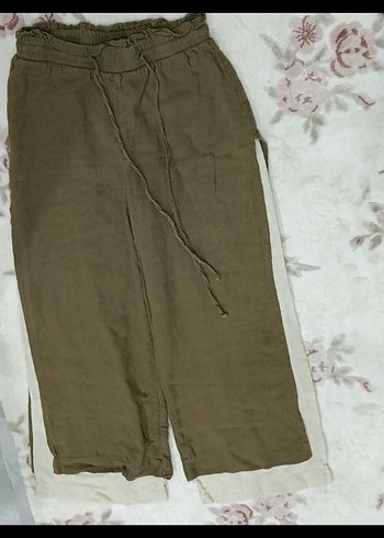 Kadın Haki Keten Salaş Midi Pantolon - Görsel 8