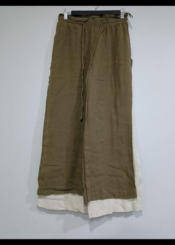 Kadın Haki Keten Salaş Midi Pantolon - Görsel 7