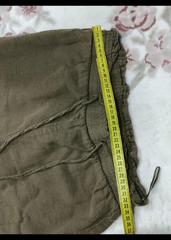 Kadın Haki Keten Salaş Midi Pantolon - Görsel 5