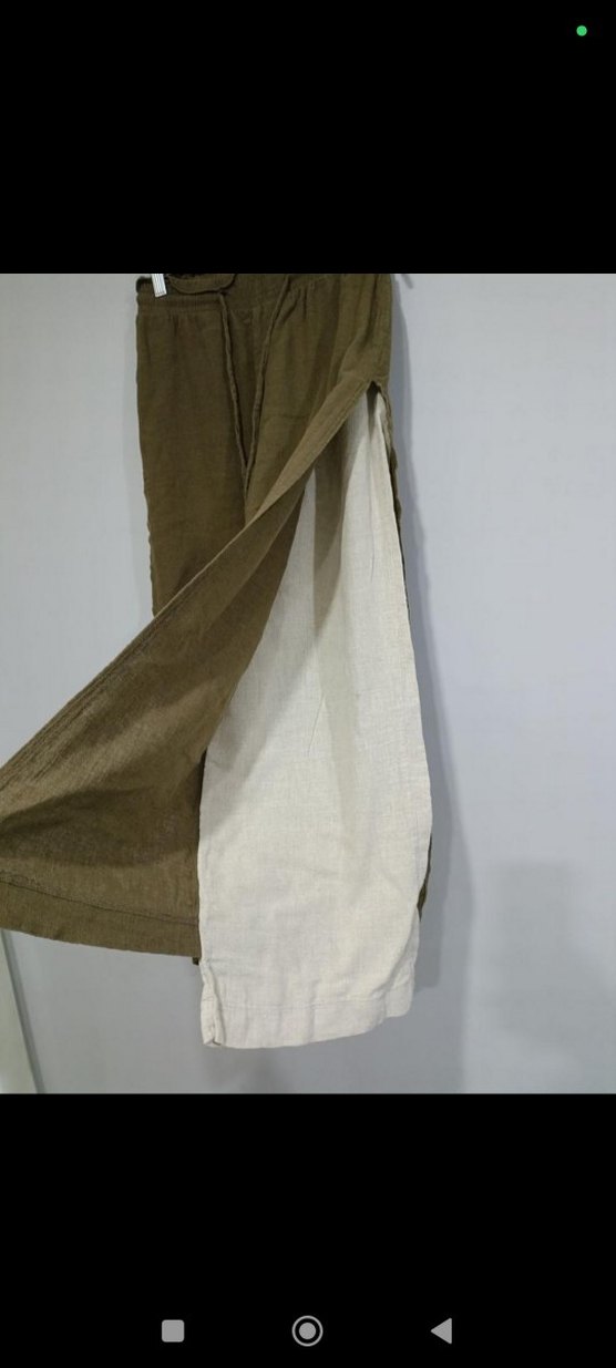 Kadın Haki Keten Salaş Midi Pantolon - Görsel 3