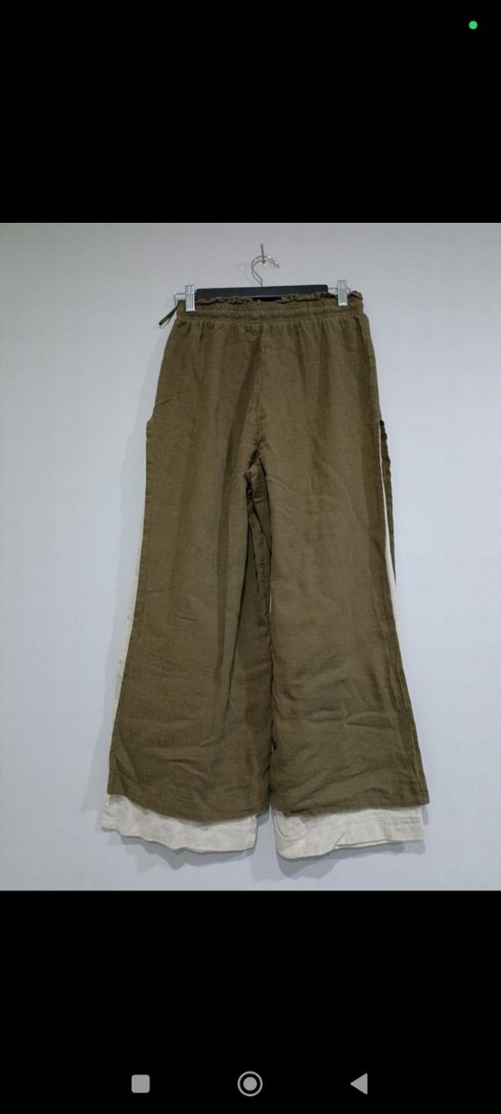 Kadın Haki Keten Salaş Midi Pantolon - Görsel 2