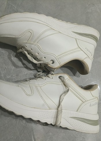 Beyaz Bağcıklı Stiletto Topuklu Spor Ayakkabı - Görsel 3